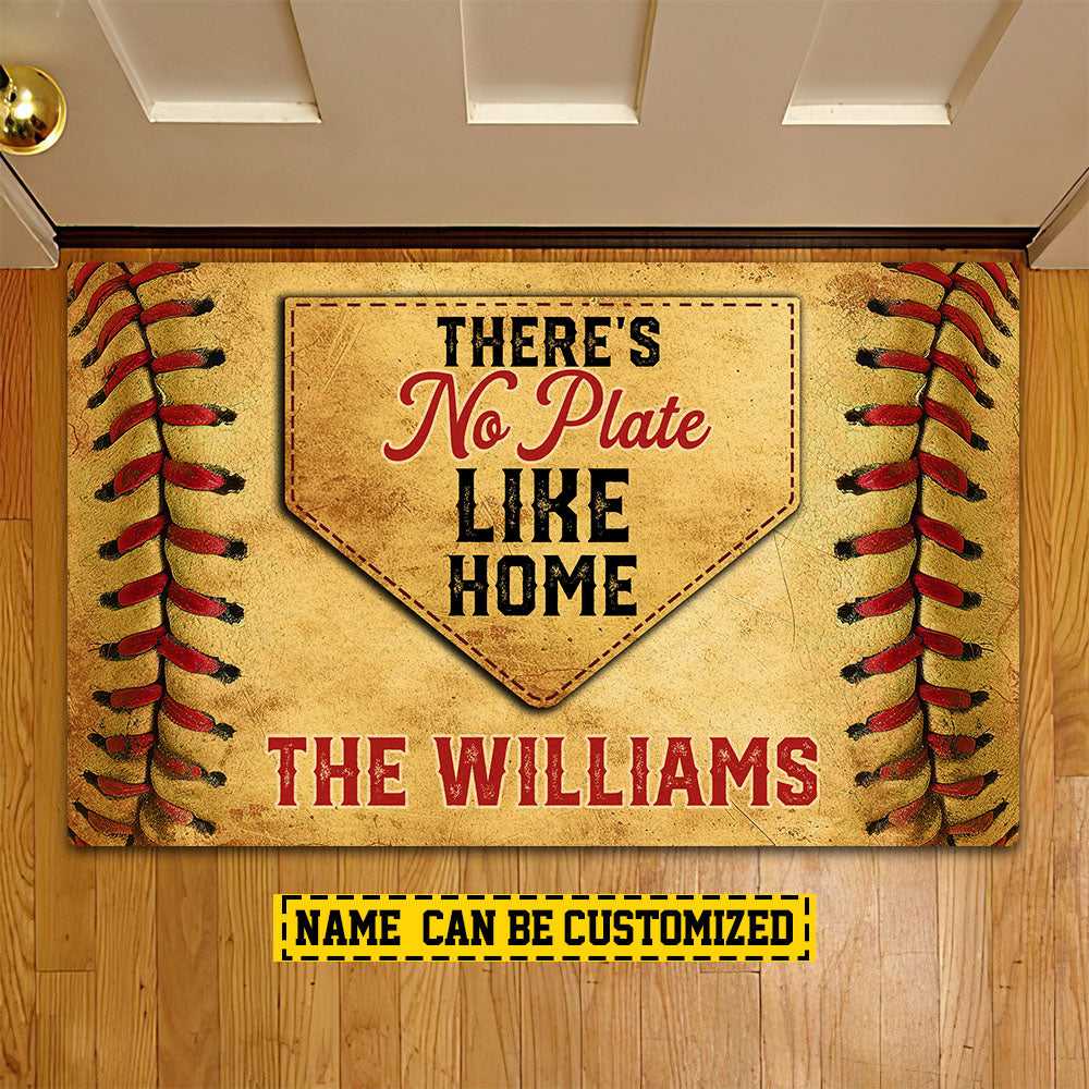 Funny Personalized Softball Doormat For Home Decor Housewarming Gift, There's No Plate Like Home, Welcome Mat Gift For Softball Lovers