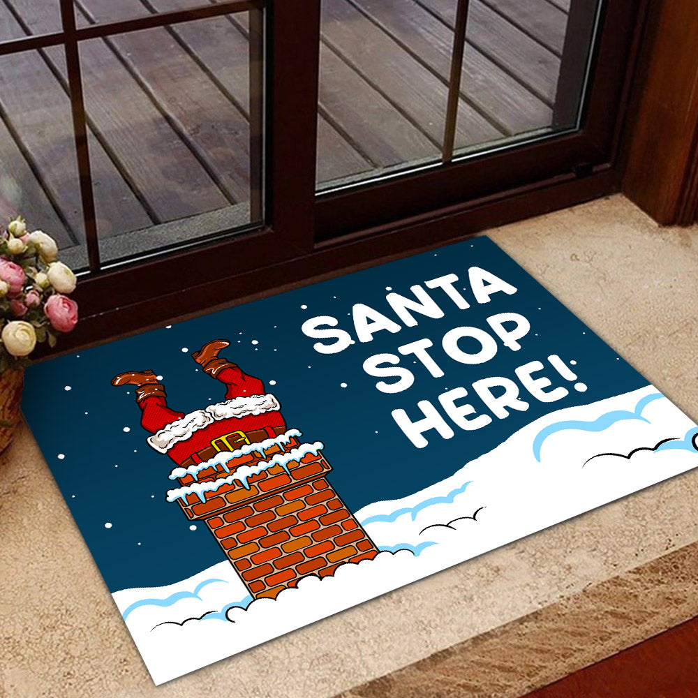 Funny Christmas Doormat, Santa Stop Here Doormat For Home Decor Housewarming Gift, Welcome Mat Gift