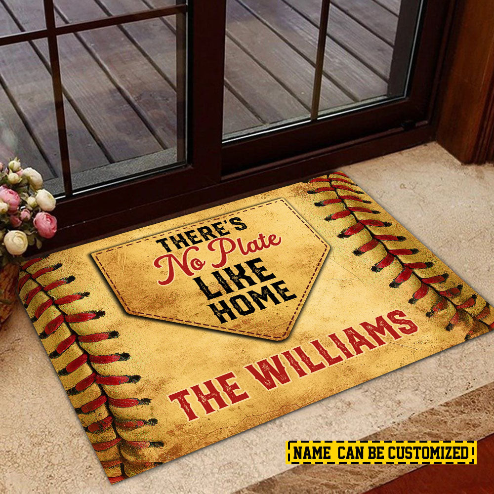 Funny Personalized Softball Doormat For Home Decor Housewarming Gift, There's No Plate Like Home, Welcome Mat Gift For Softball Lovers