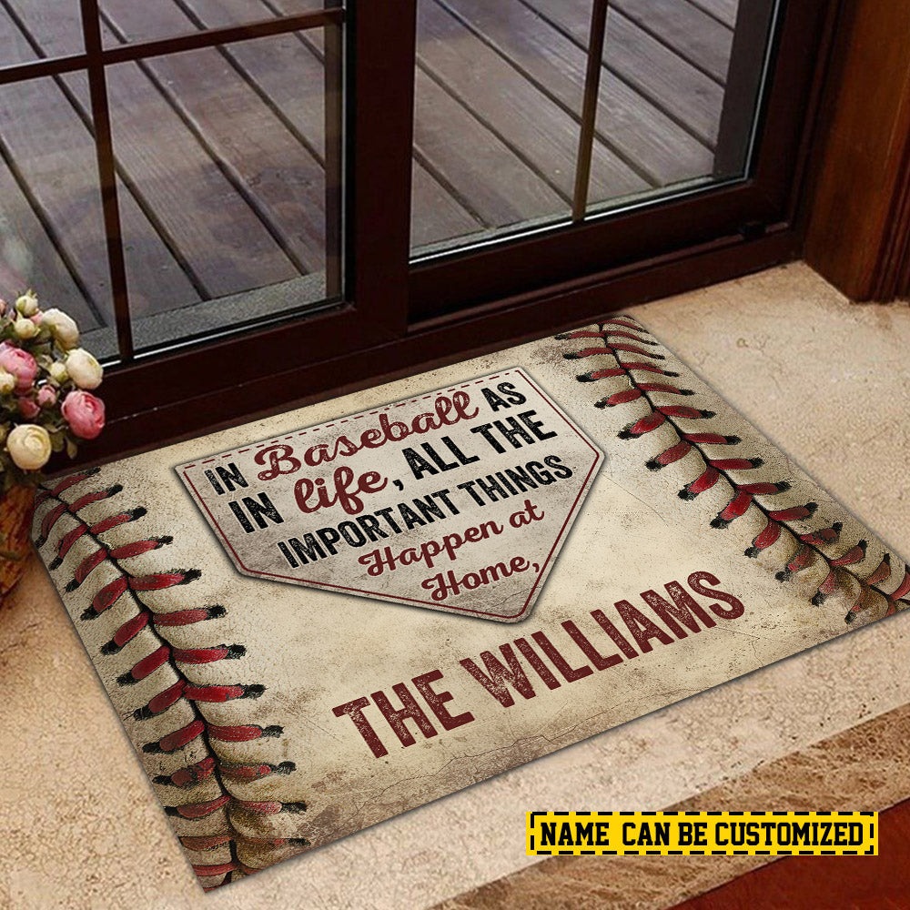 Funny Baseball Doormat, In Baseball As In Life All The Important Things, Personalized Baseball Doormat For Home Decor Housewarming Gift, Welcome Mat Gift For Baseball Lovers, Baseball Players