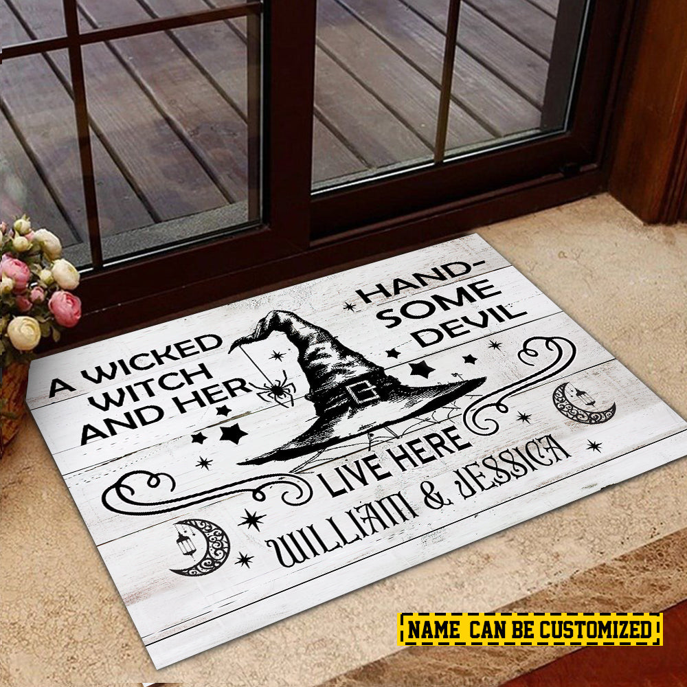 Personalized Halloween Witch Doormat, Live Here, Doormat For Home Decor, Housewarming Gift, Spooky Welcome Mat Gift For Witch Lovers