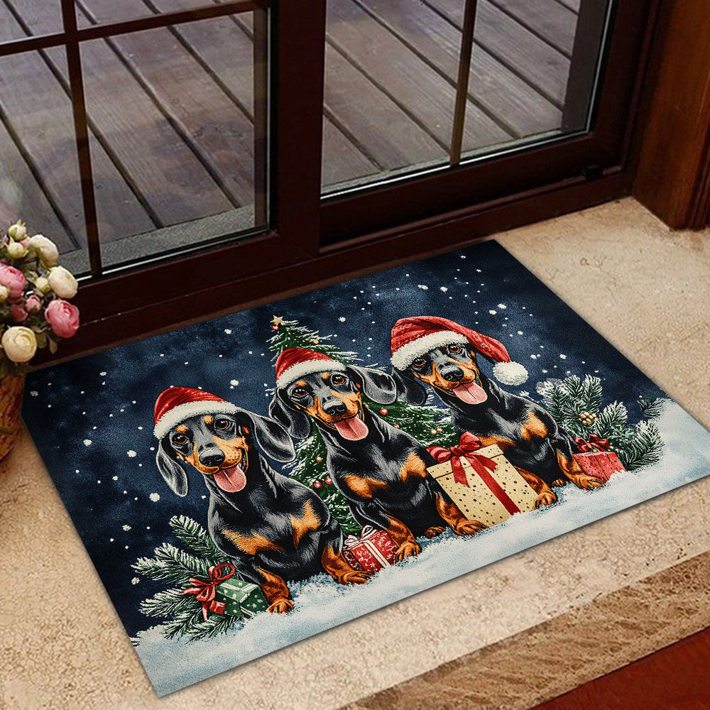 Christmas Dachshund Doormat, The Trio Of Dachshund Doormat For