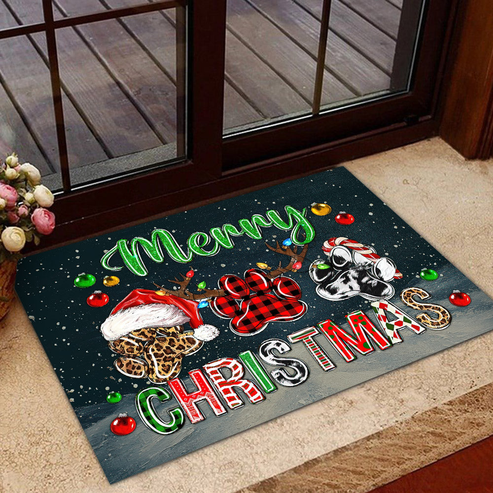 Christmas Dog Paws Doormat, Merry Christmas Doormat For Home Decor Housewarming Gift, Welcome Mat Gift For Dog Lovers