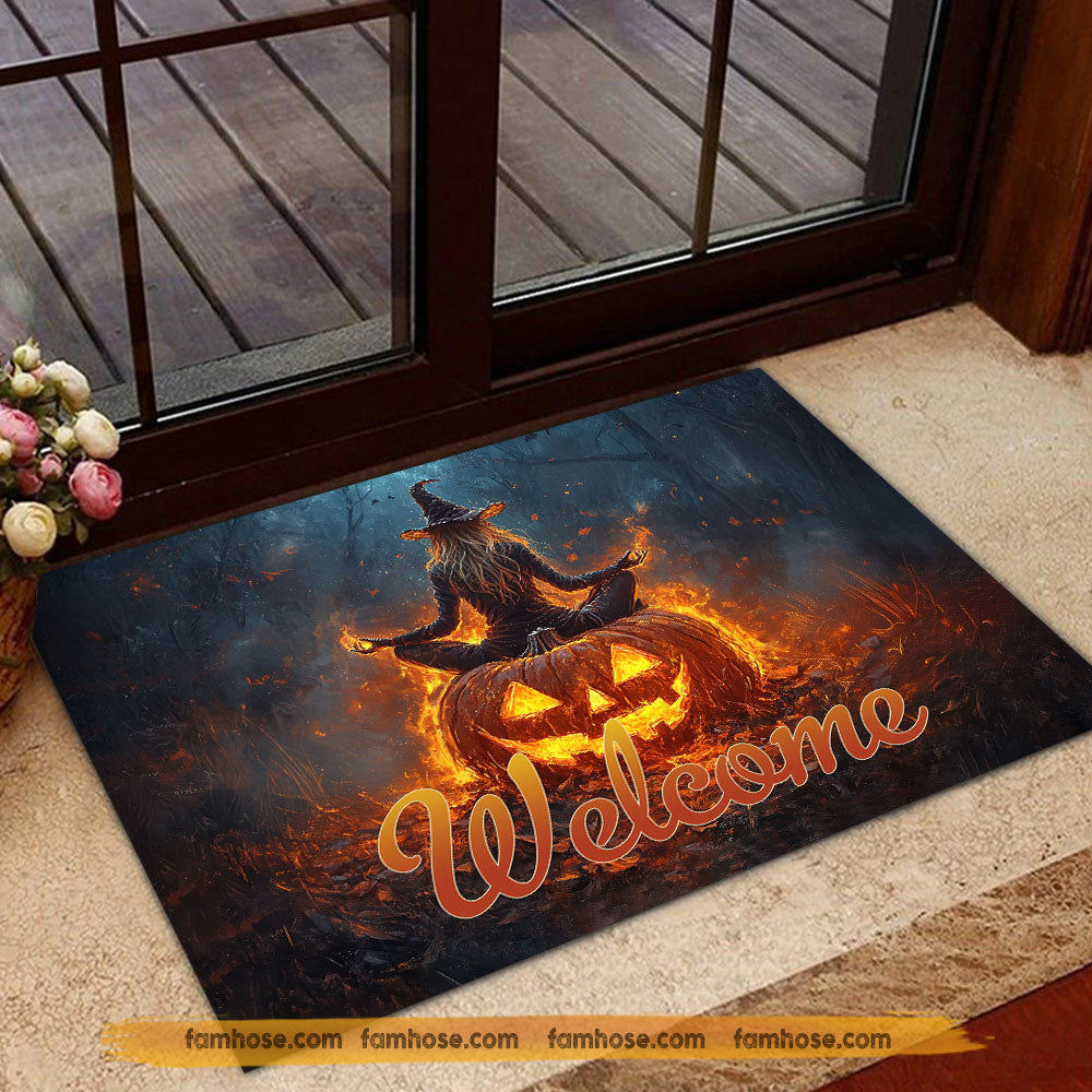 Halloween Witch Meditation Doormat, Welcome Spooky Season Doormat For Home Decor Housewarming Gift, Welcome Mat Gift For Meditation Lovers