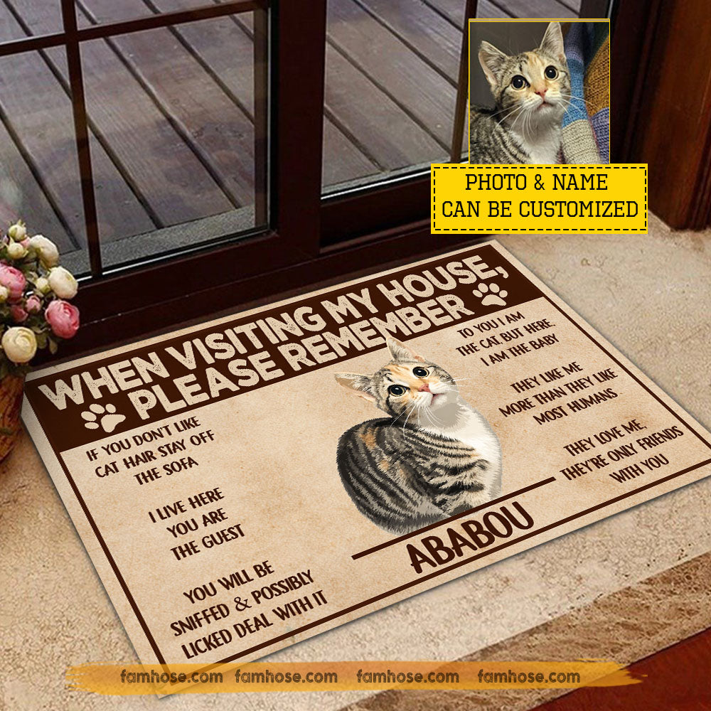 Personalized Cat Doormat, When Visiting My House Please Remember Doormat For Home Decor Housewarming Gift, Welcome Mat Gift For Cat Lover