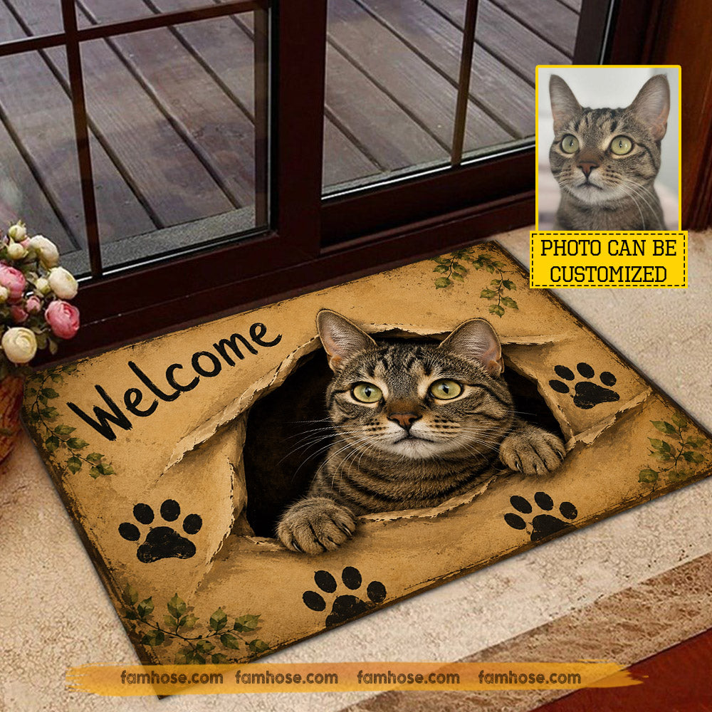 Personalized Cat Doormat, Welcome Doormat For Home Decor Housewarming Gift, Welcome Mat Gift For Cat Lover