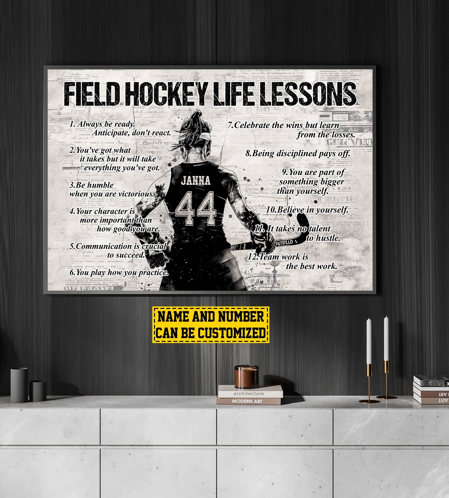 Field Hockey Life Lessons, Personalized Motivational Hockey Girl Canvas Painting, Inspirational Quotes Wall Art Decor, Poster Gift For Field Hockey Lovers