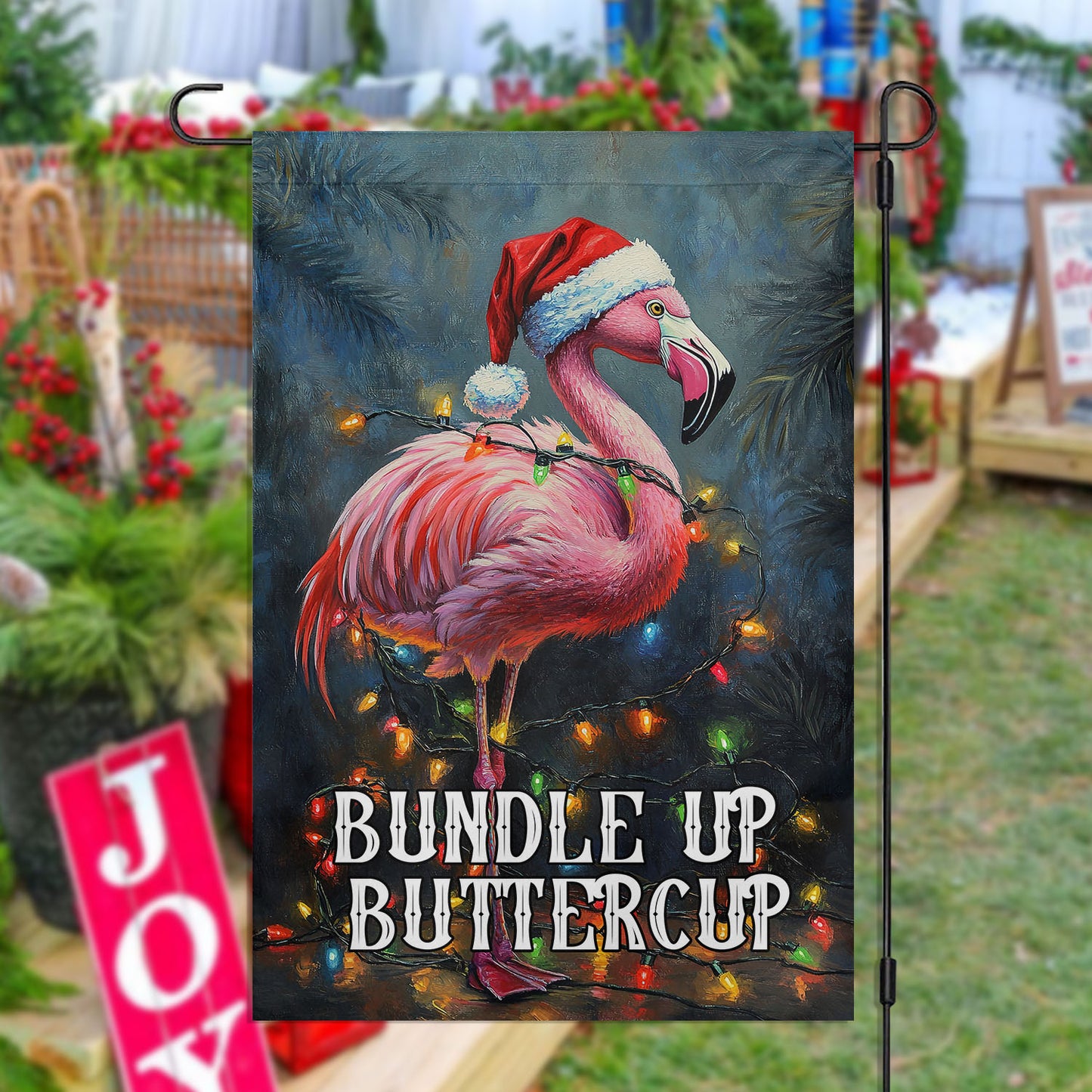 Christmas Flamingo Garden Flag & House Flag, Bundle Up Buttercup, Welcome Outdoor Decor, Xmas Yard Decor Gift For Flamingo Lovers