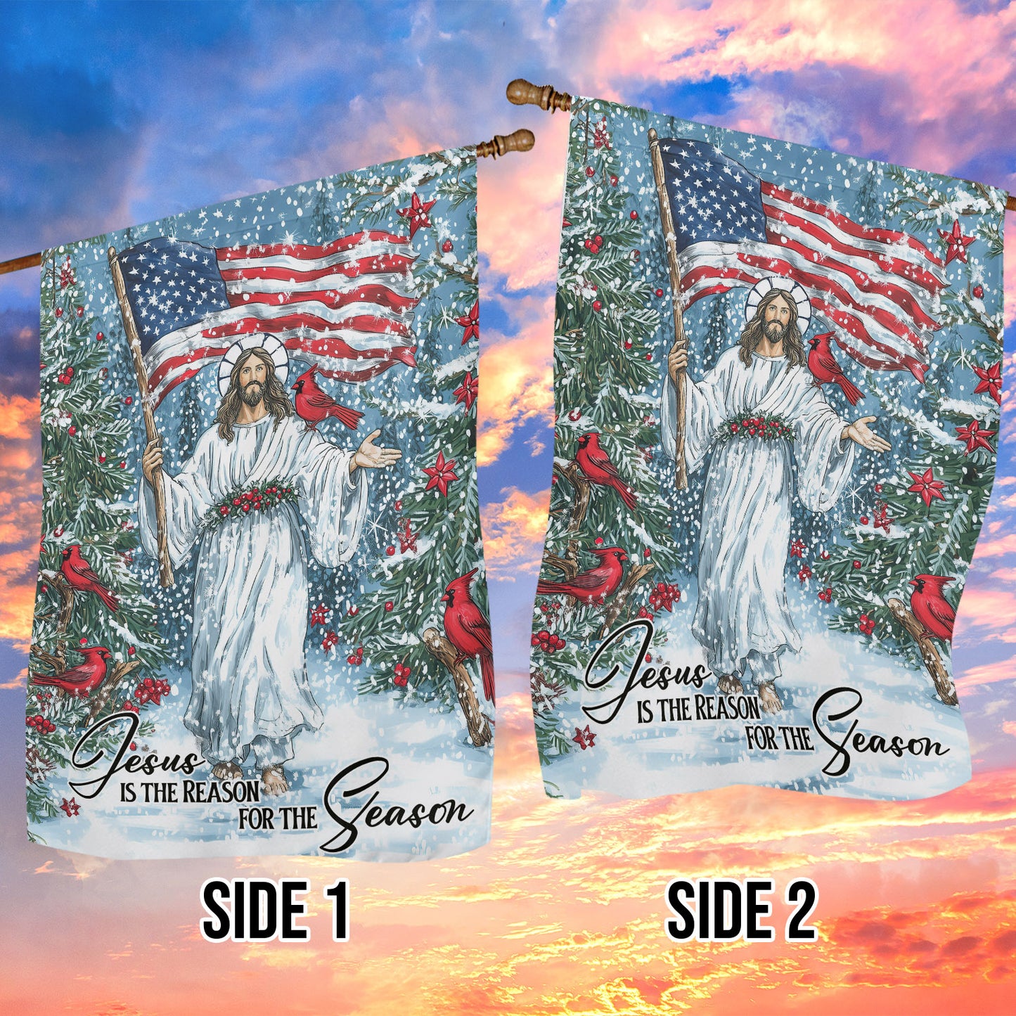 Christmas Jesus USA Flag Garden & House Flag, Jesus Is The Reason Yard Flag, Xmas Gift For Jesus Lovers