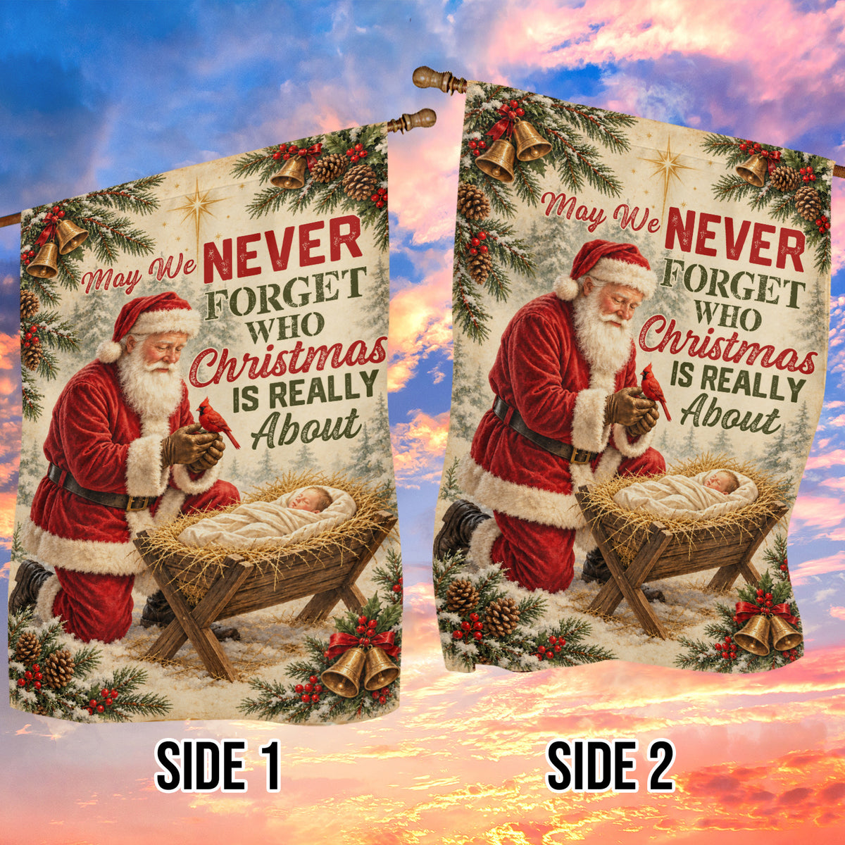 Vintage Christmas Garden & House Flag, May We Never Forget Who Christmas Is Really About Yard Flag, Xmas Gift For Christians