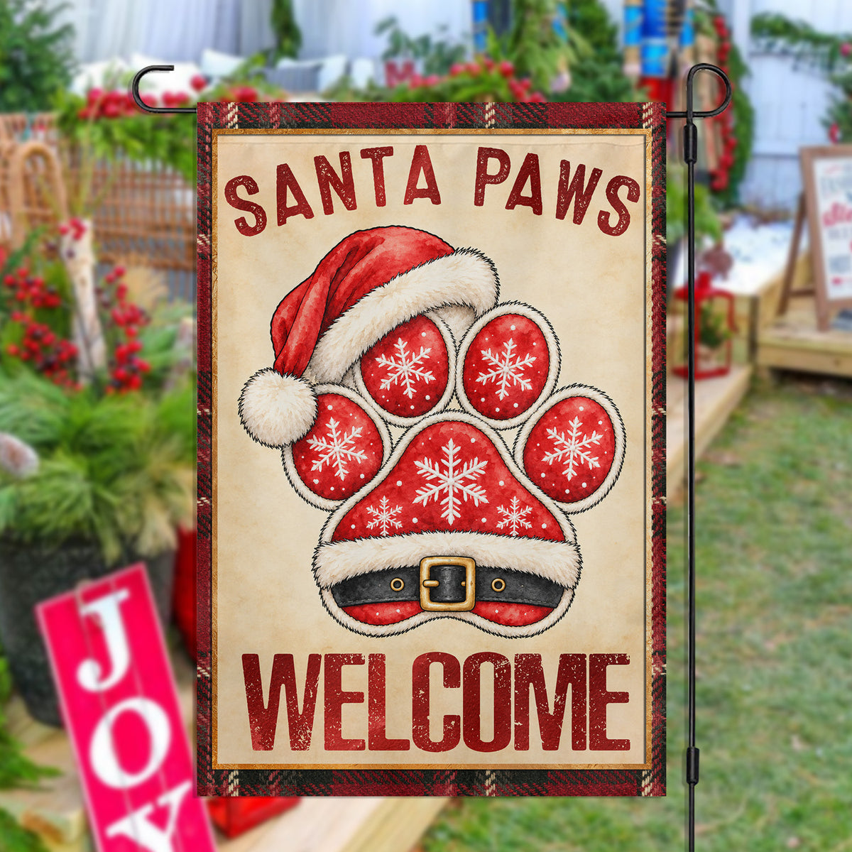 Christmas Dog Paw Garden & House Flag, Santa Paws Welcome Yard Flag, Xmas Gift For Dog Lovers