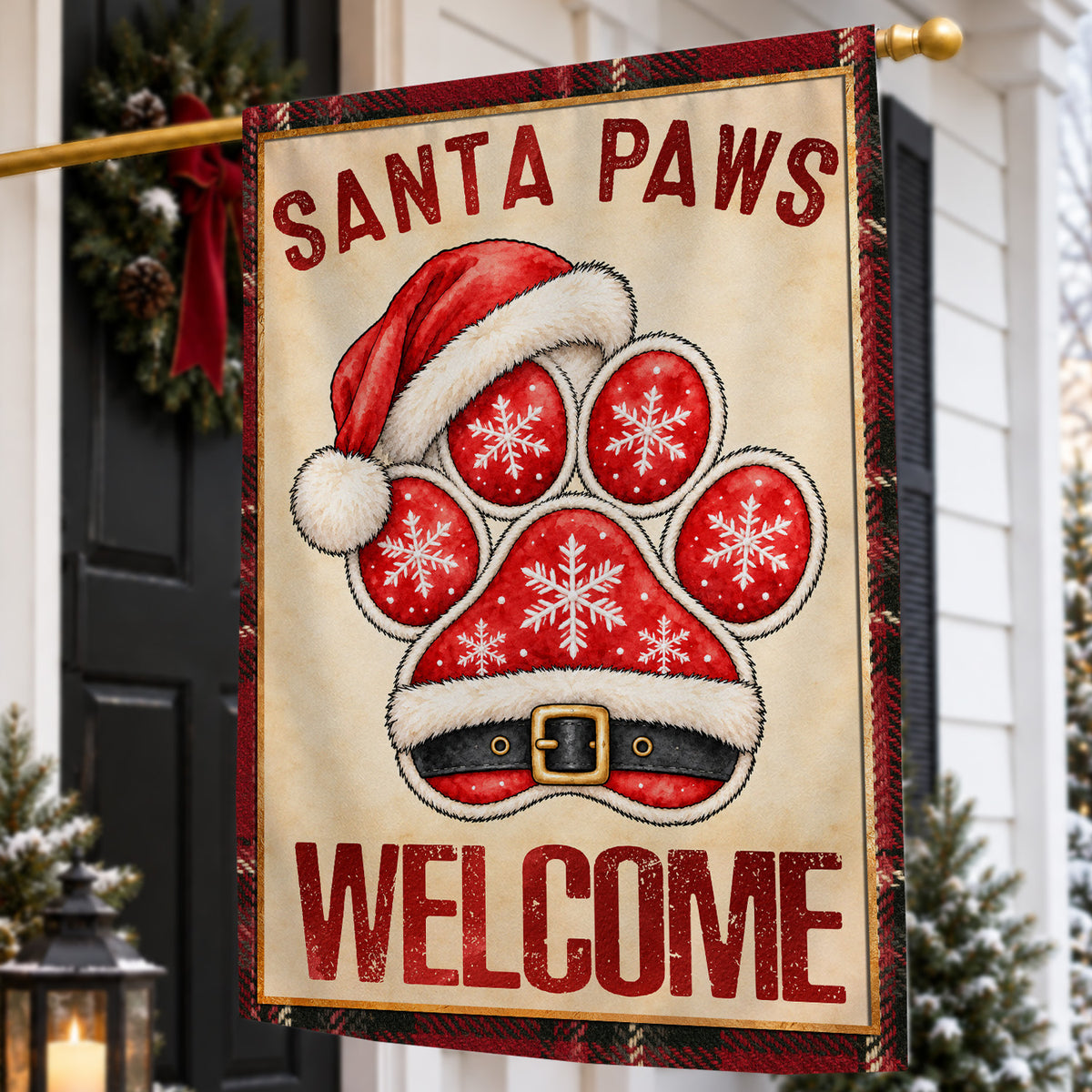 Christmas Dog Paw Garden & House Flag, Santa Paws Welcome Yard Flag, Xmas Gift For Dog Lovers
