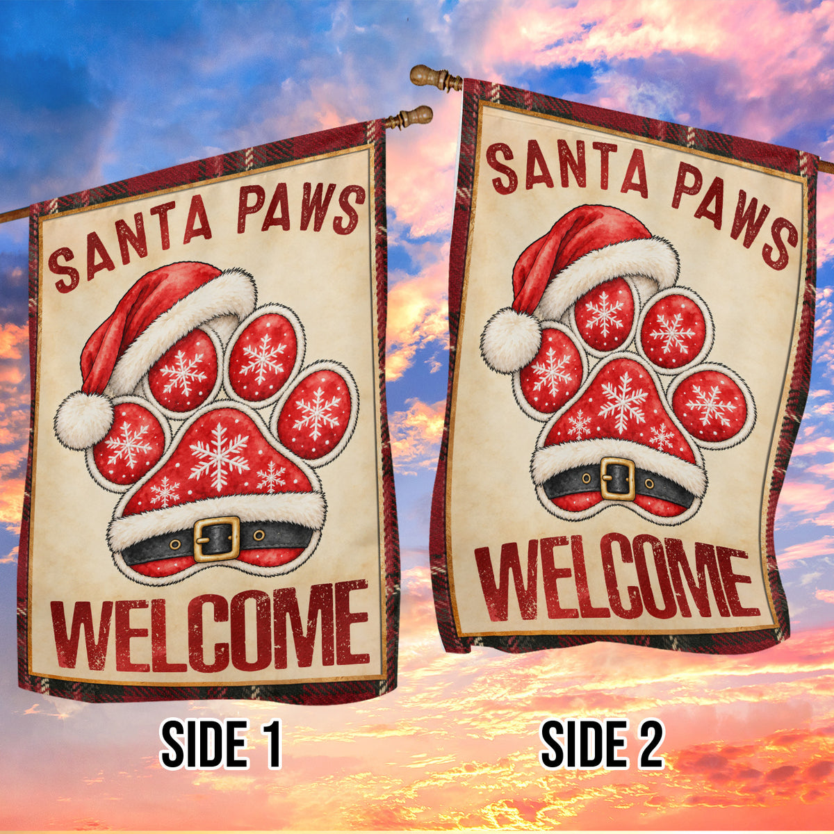 Christmas Dog Paw Garden & House Flag, Santa Paws Welcome Yard Flag, Xmas Gift For Dog Lovers