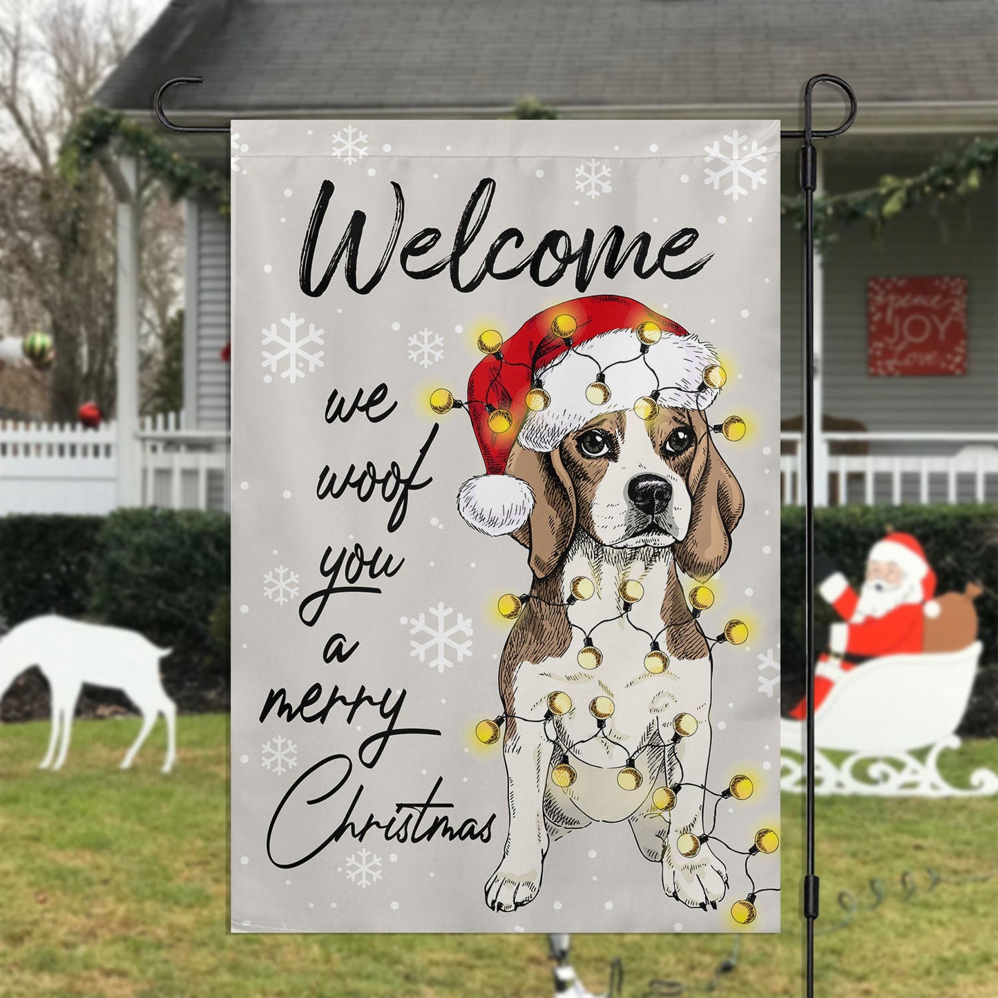 Tail-Wagging Holiday Welcome Beagle Dog Flag, Beagle Xmas Garden Flag & House Flag, Christmas Flag Gift For Dog Lovers