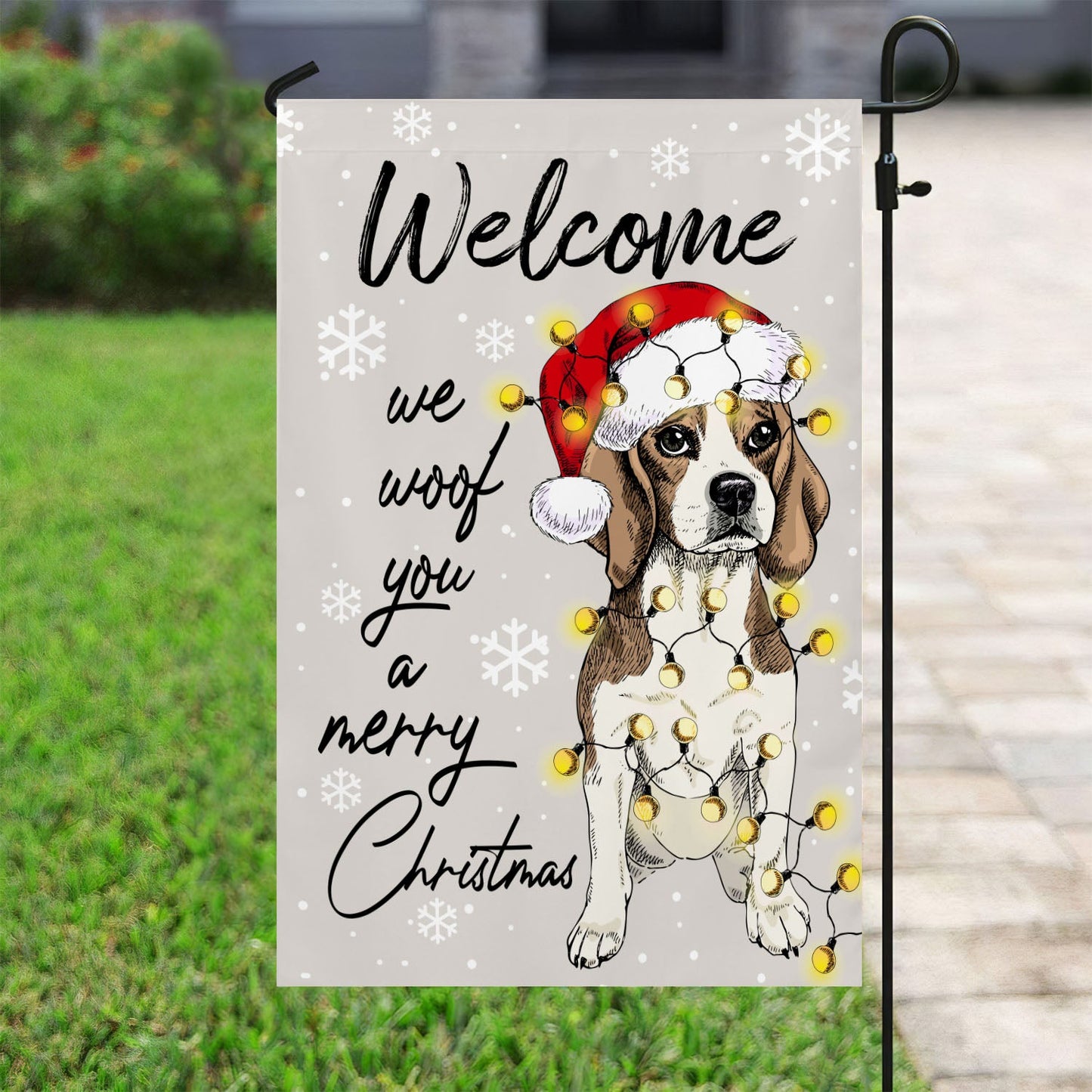 Tail-Wagging Holiday Welcome Beagle Dog Flag, Beagle Xmas Garden Flag & House Flag, Christmas Flag Gift For Dog Lovers