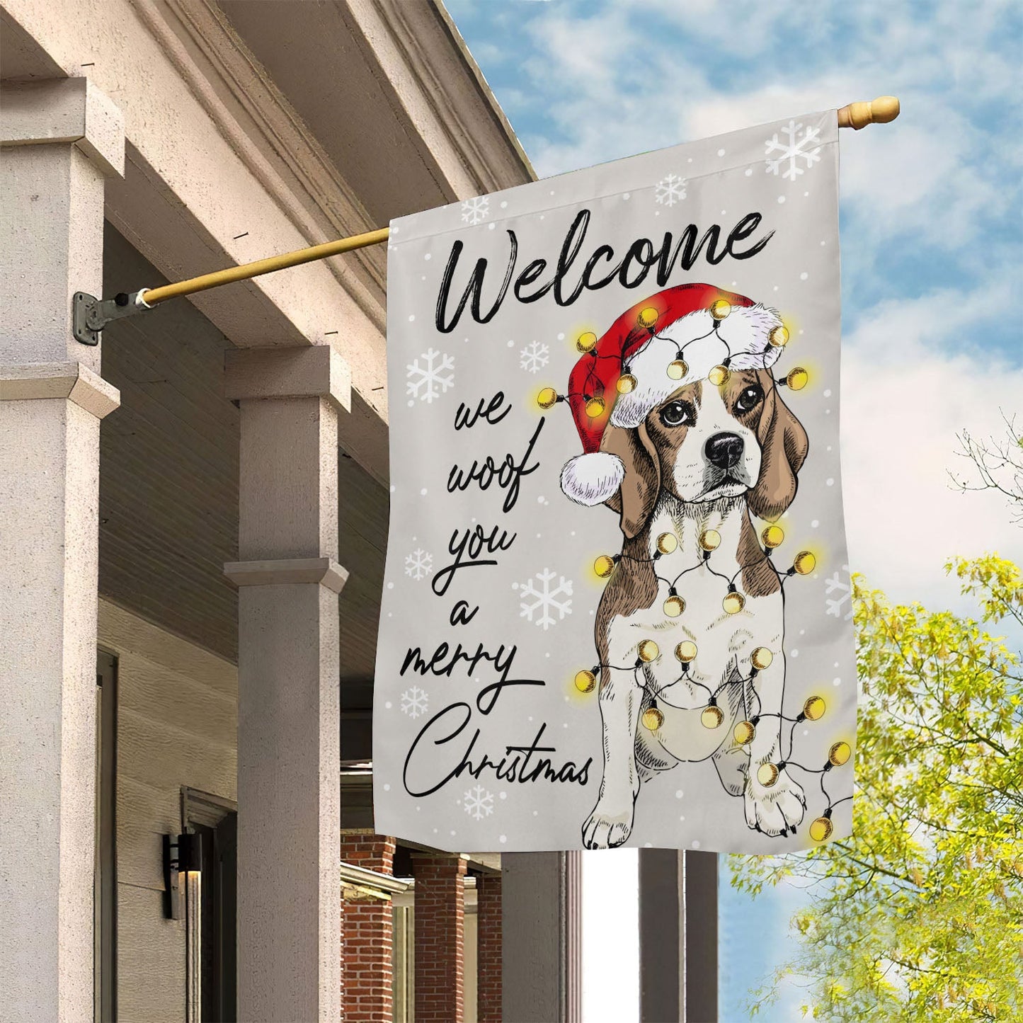 Tail-Wagging Holiday Welcome Beagle Dog Flag, Beagle Xmas Garden Flag & House Flag, Christmas Flag Gift For Dog Lovers