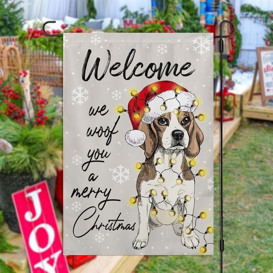 Tail-Wagging Holiday Welcome Beagle Dog Flag, Beagle Xmas Garden Flag & House Flag, Christmas Flag Gift For Dog Lovers