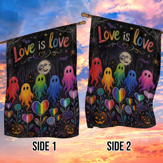 Halloween Rainbow Boo LGBT Pride Garden & House Flag, Love Is Love Yard Flag, Spooky Season Gift For Ghost Lover