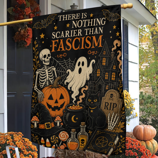 Halloween Black Cat & Ghost Garden & House Flag, Nothing Scarier Than Fascism Yard Flag, Spooky Season Gift For Ghost Lover