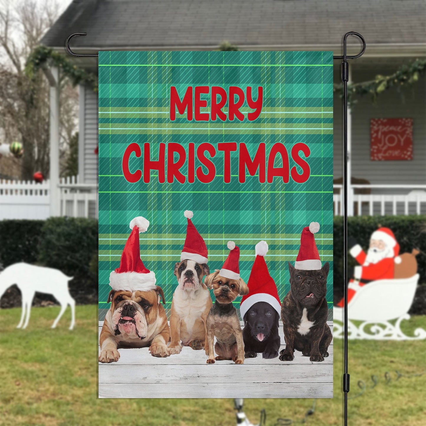 Dogs Together Wearing Noel Hats, Dog Xmas Garden Flag & House Flag, Christmas Flag Gift For Dog Lovers