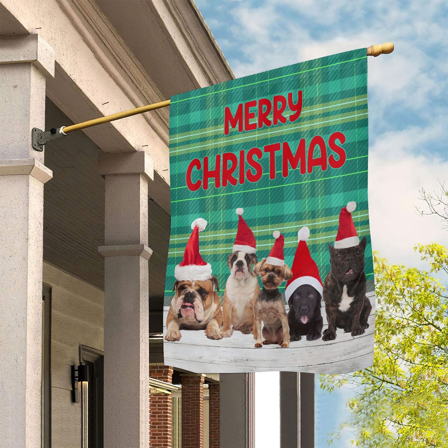 Dogs Together Wearing Noel Hats, Dog Xmas Garden Flag & House Flag, Christmas Flag Gift For Dog Lovers