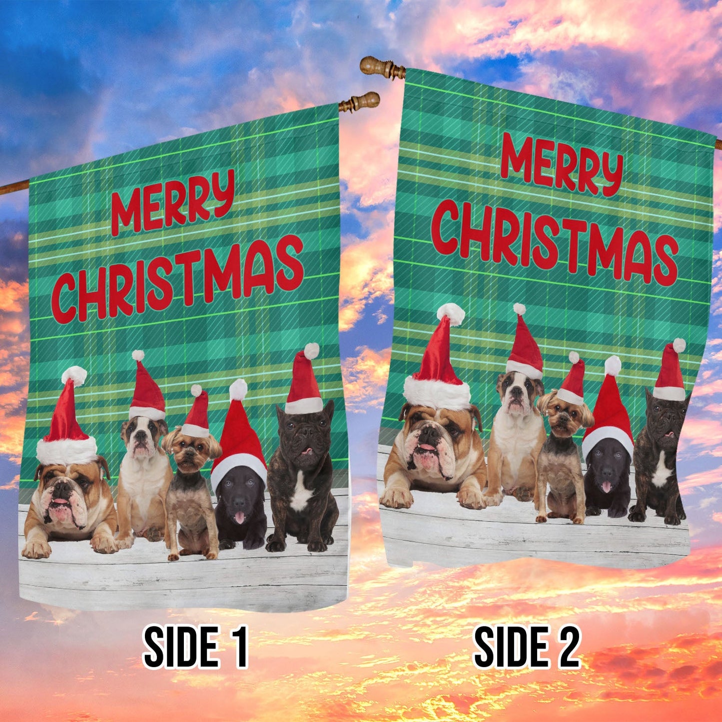 Dogs Together Wearing Noel Hats, Dog Xmas Garden Flag & House Flag, Christmas Flag Gift For Dog Lovers