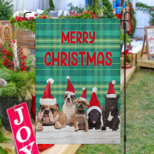 Dogs Together Wearing Noel Hats, Dog Xmas Garden Flag & House Flag, Christmas Flag Gift For Dog Lovers