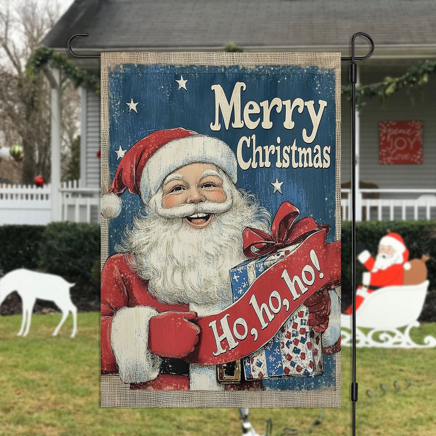 Christmas Santa Claus Garden Flag & House Flag, Merry Christmas , Welcome Outdoor Decor, Xmas Yard Decor Gift