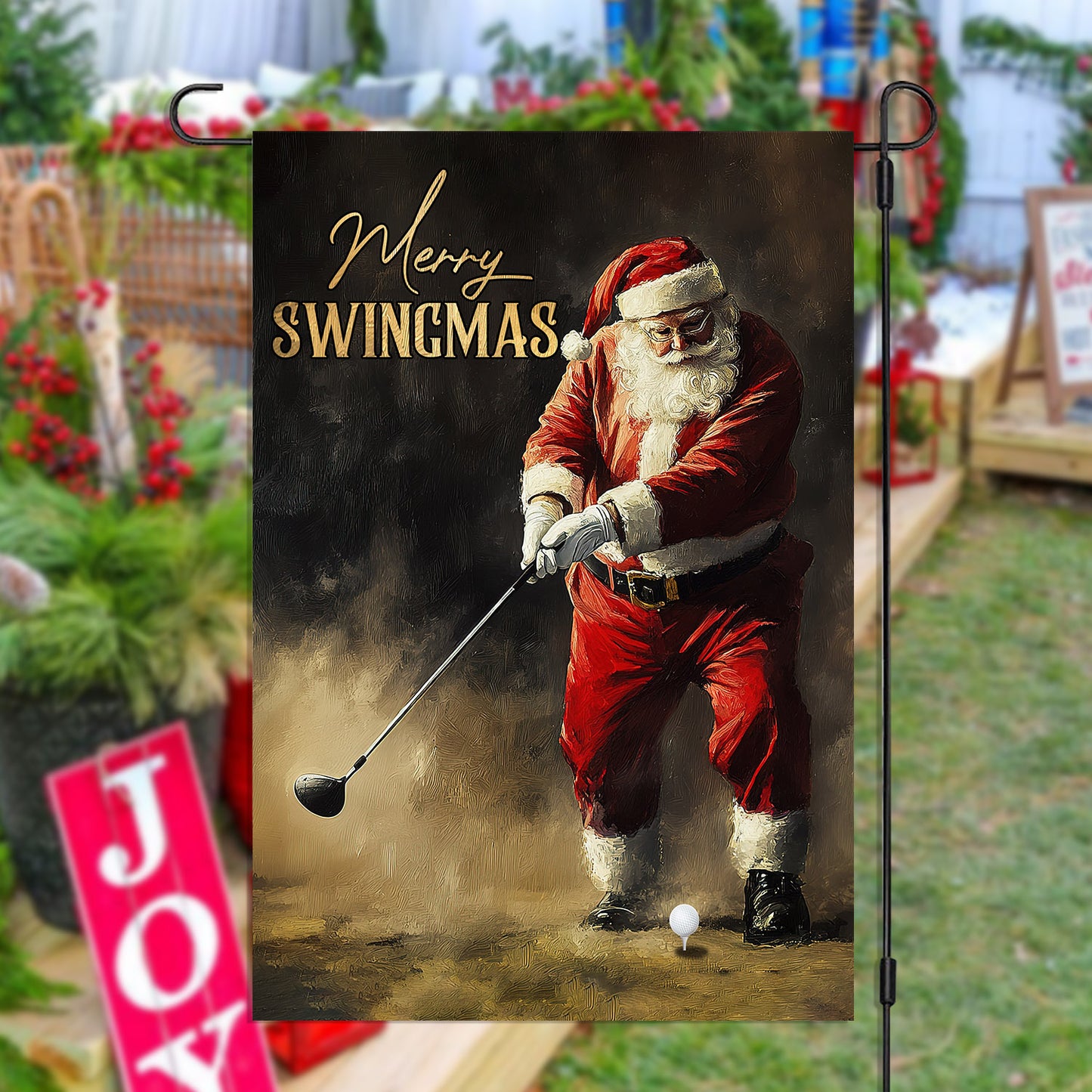 Christmas Santa Claus Playing Golf Garden Flag & House Flag, Merry Swingmas, Welcome Outdoor Decor, Xmas Yard Decor Gift For Golf Lovers