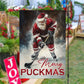 Christmas Santa Claus Playing Hockey Garden Flag & House Flag, Merry Puckmas, Welcome Outdoor Decor, Xmas Yard Decor Gift For Hockey Lovers