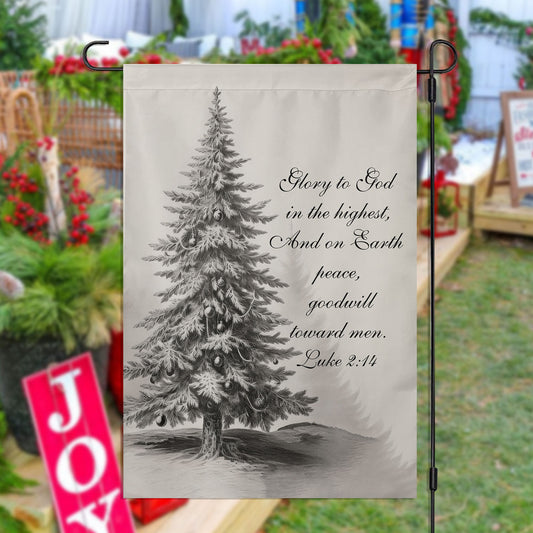 Christmas Tree Garden Flag & House Flag, Glory To God In The Highest, Welcome Outdoor Decor, Xmas Yard Decor Gift For Christmas Tree Lovers