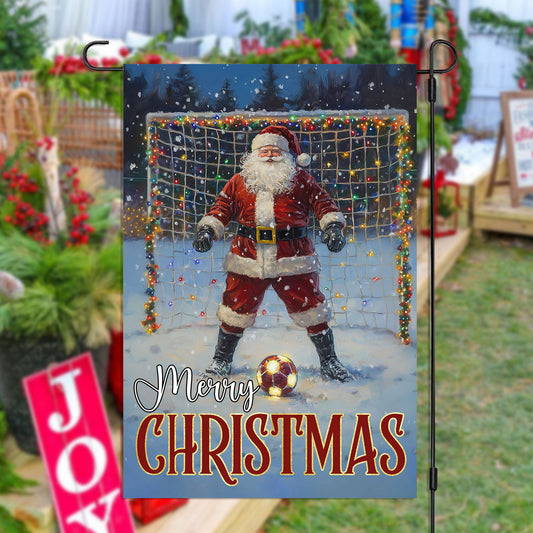 Vintage Christmas Soccer Garden Flag & House Flag, Merry Christmas, Welcome Outdoor Decor, Xmas Yard Decor Gift For Soccer Lovers