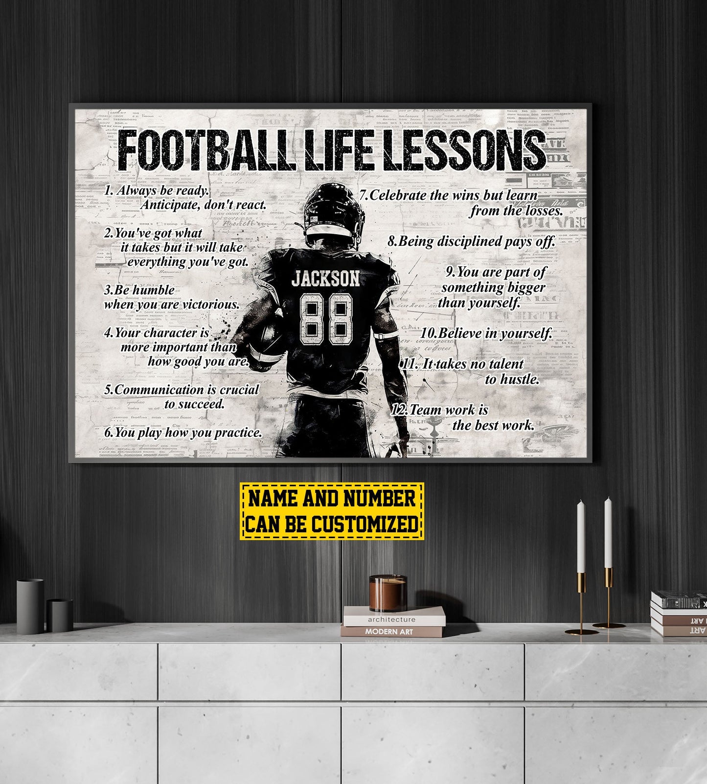 Football Life Lessons, Personalized Motivational Football Boy Canvas Painting, Inspirational Quotes Wall Art Decor, Poster Gift For Football Lovers