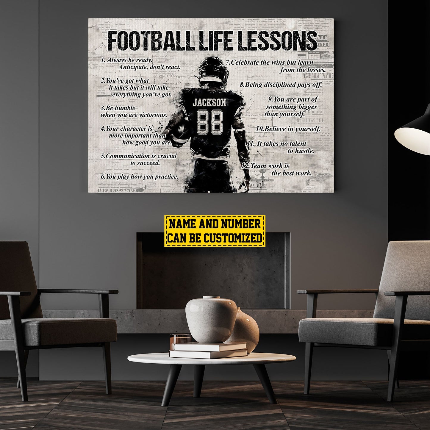 Football Life Lessons, Personalized Motivational Football Boy Canvas Painting, Inspirational Quotes Wall Art Decor, Poster Gift For Football Lovers