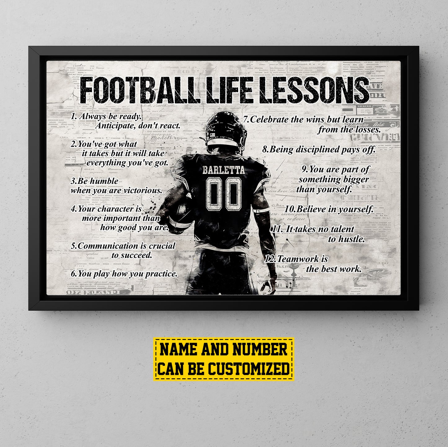 Football Life Lessons, Personalized Motivational Football Boy Canvas Painting, Inspirational Quotes Wall Art Decor, Poster Gift For Football Lovers