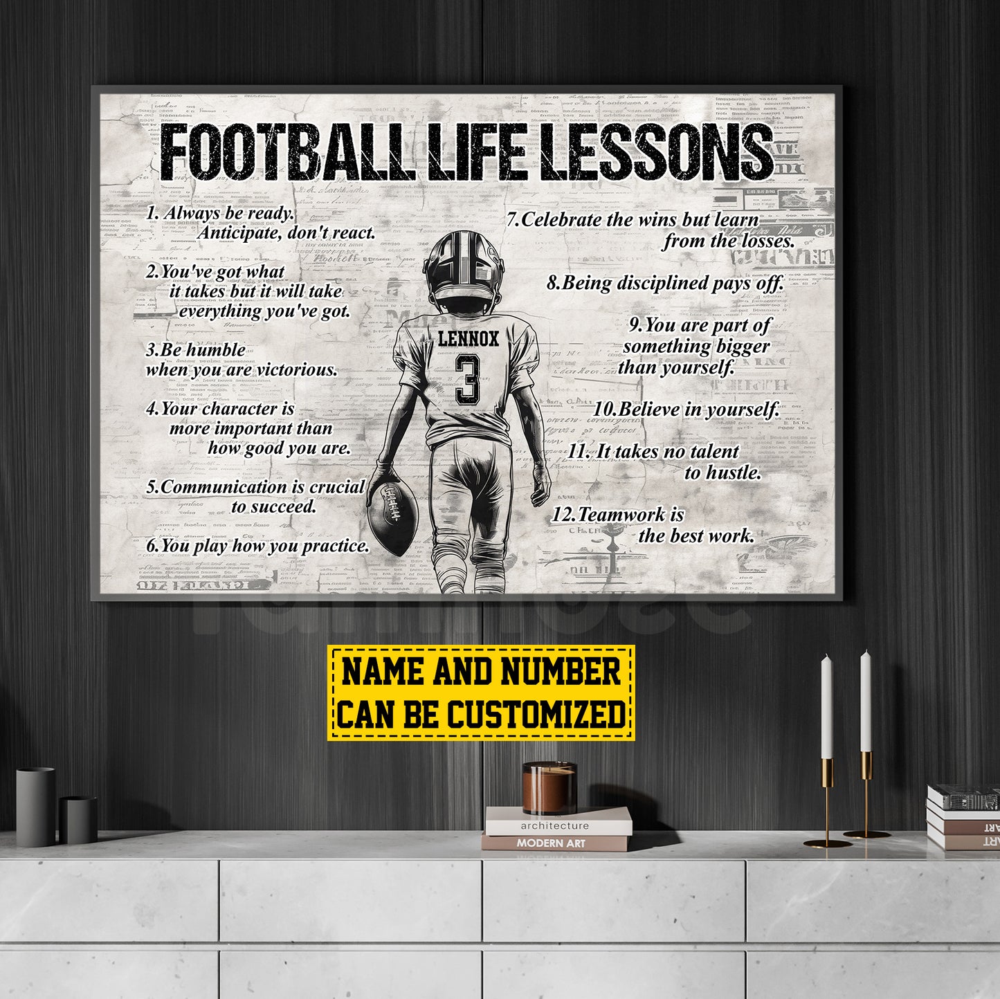 Personalized Football Boy Canvas Painting For Kids - Inspiring Quotes Life Lessons Poster Gift For Young Football Fans