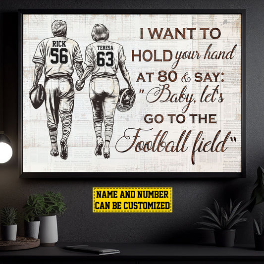 Personalized Football Canvas Painting, I Want To Hold Your Hand, Sports Quotes Wall Art Decor, Poster Gift For Football Lovers