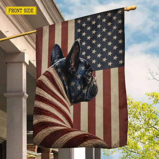 July 4th French Bulldog USA Garden Flag & House Flag, Wrapped In Freedom French Bulldog Outdoor Decor, Independence Day Yard Flag Gift For French Bulldog Lover