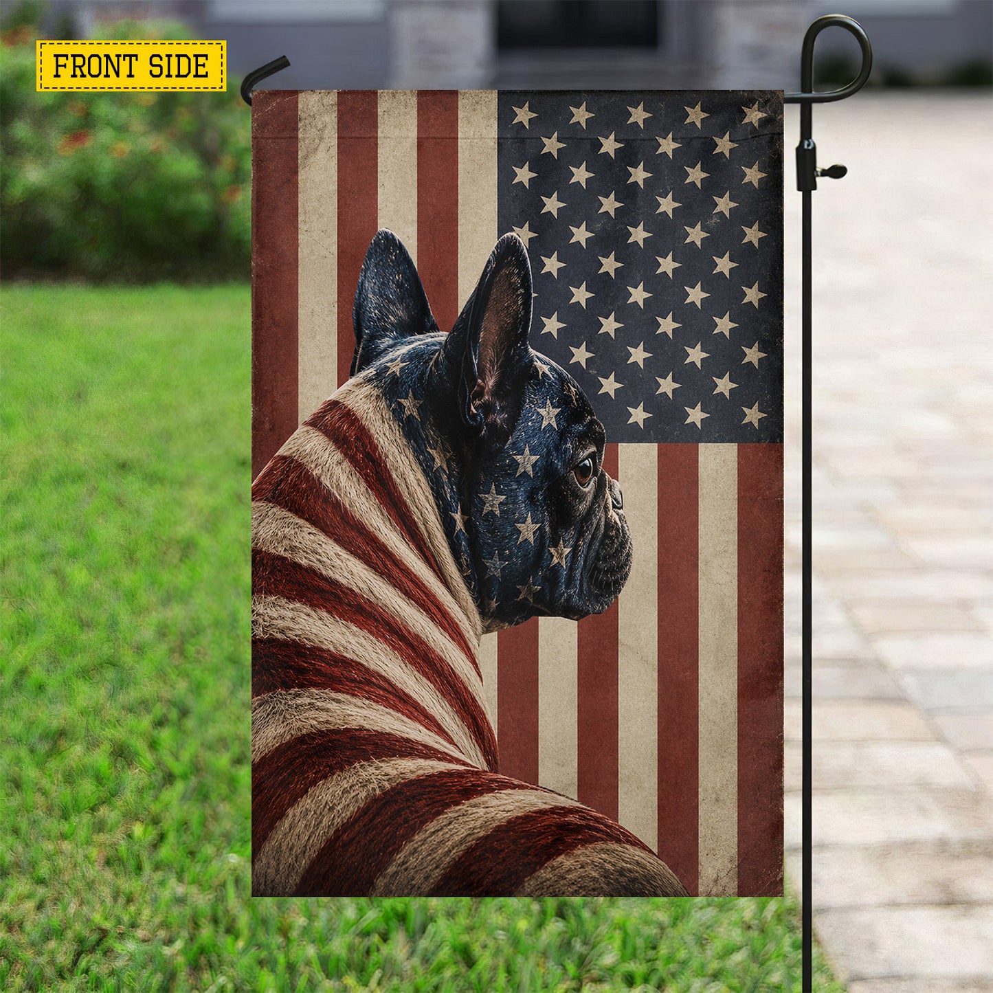July 4th French Bulldog USA Garden Flag & House Flag, Wrapped In Freedom French Bulldog Outdoor Decor, Independence Day Yard Flag Gift For French Bulldog Lover