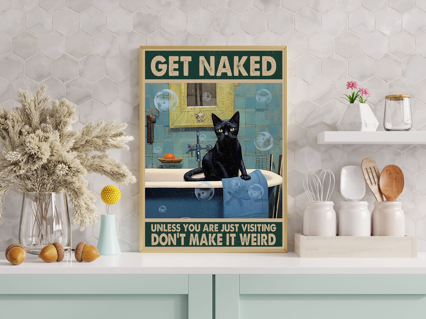 Funny Cat Bathroom Poster & Canvas, Get Naked Don't Make It Weird, Gift For Cat Lovers, Cat Owners