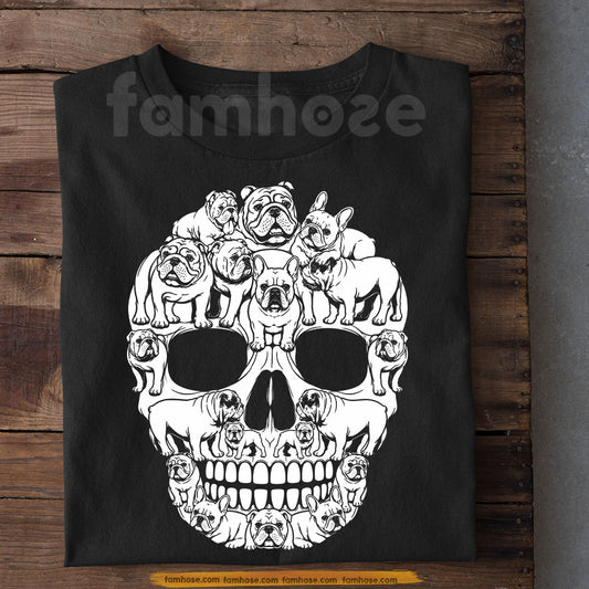 Halloween French Bulldog Dog Skull T-Shirt, Gothic French Bulldog Graphic Tees Spooky Season Gift For Dog Lover