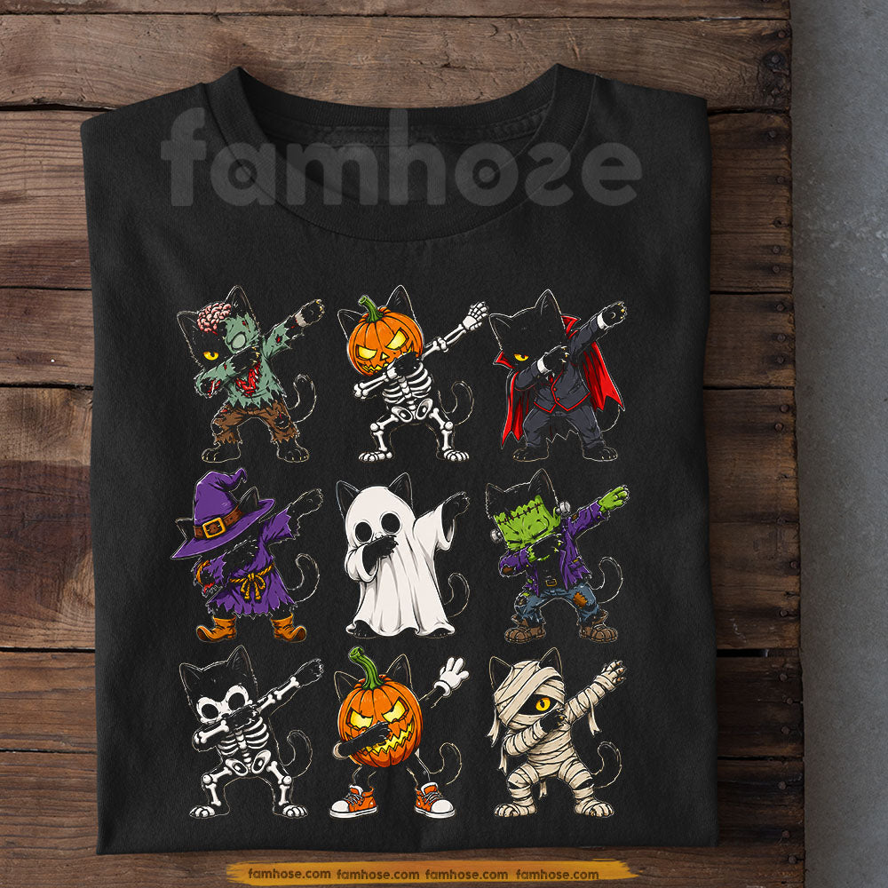 Halloween Black Cat Costume T-Shirt, Cute Zombie Ghost Pumpkin Skeleton Witch Cat Tees Spooky Season Gift For Cat Lover