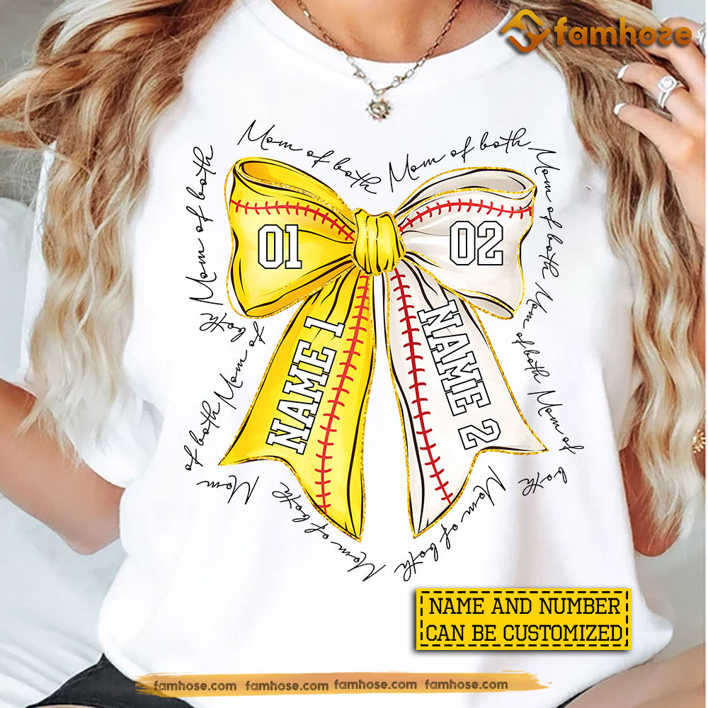 Personalized Softball & Baseball Mom T-shirt, Mom Of Both Tees Mother's Day Gift For Baseball Lover, Softball Lover
