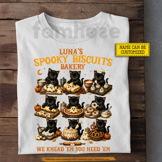 Cute Personalized Halloween Cat T-shirt, Spooky Biscuits Bakery Tees Spooky Season Gift For Cat Lover