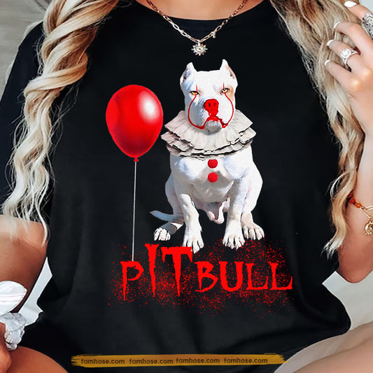 Cool Halloween Pitbull Dog T-shirt, Pitbull Holding A Balloon, Gift For Dog Lovers, Dog Owners, Dog Tees