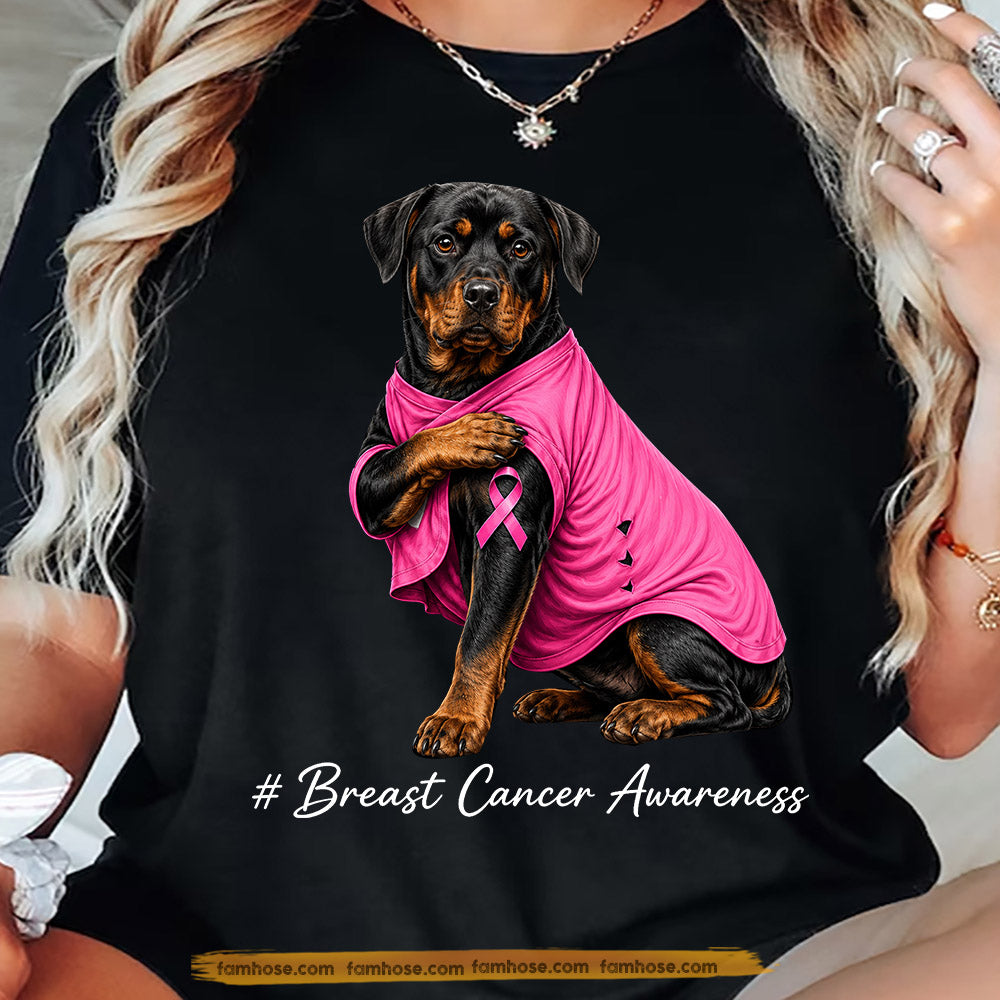 Rottweiler Dog Breast Cancer Awareness T-shirt, Pink Ribbon Tees Gift For Dog Lovers