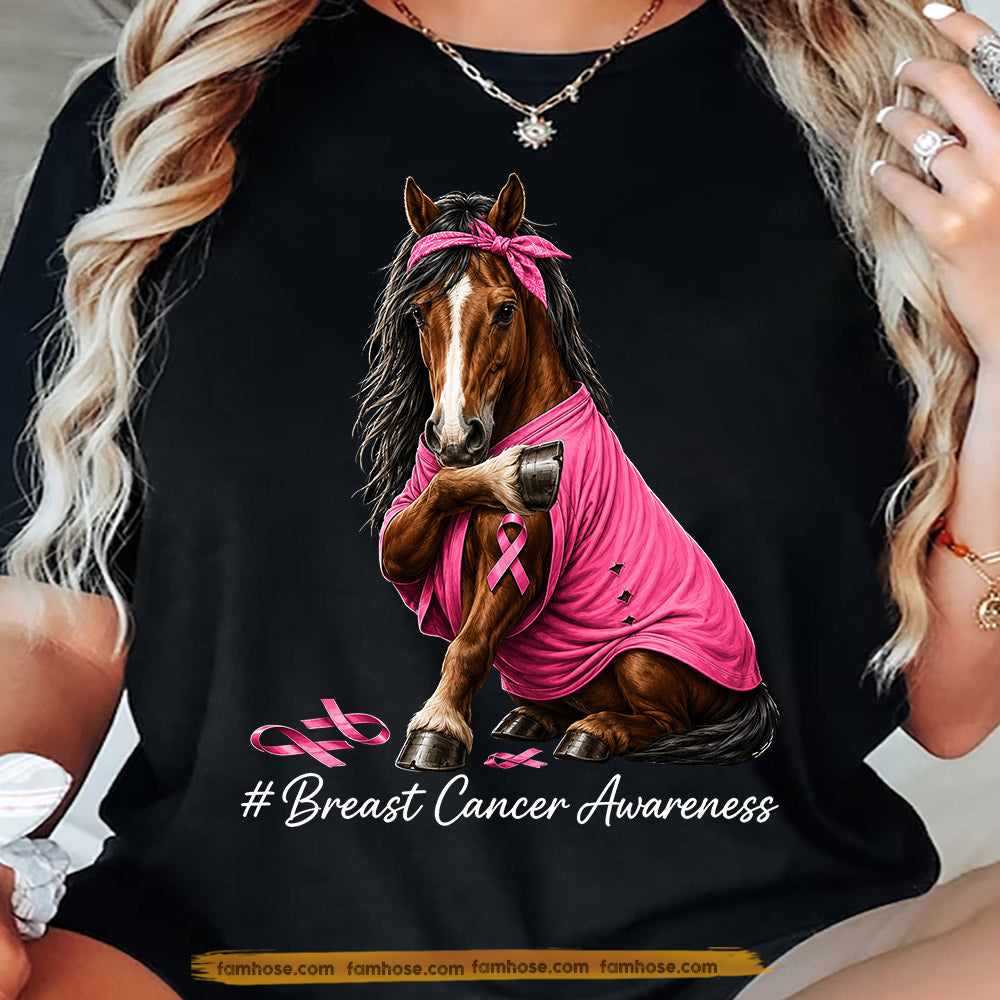 Horse Breast Cancer Awareness T-shirt, Pink Ribbon Tees Gift For Horse Lovers