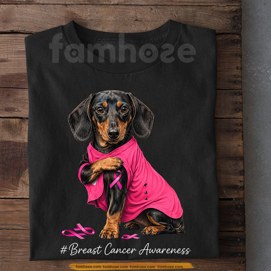 Dachshund Dog Breast Cancer Awareness T-shirt, Pink Ribbon Tees Gift For Dog Lovers