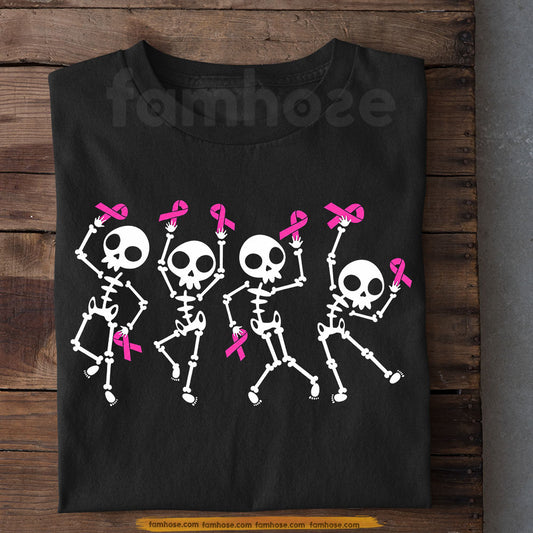 Pink Halloween & Breast Cancer Awareness T-shirt, Dancing Skeleton Pink Ribbon Tees Gift For Skeleton Lover