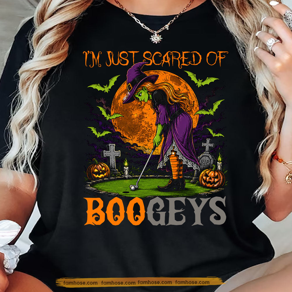 Halloween Golf Witch T-Shirt, I'm Just Scared Of Bogeys Tees Spooky Season Gift For Golf Lover